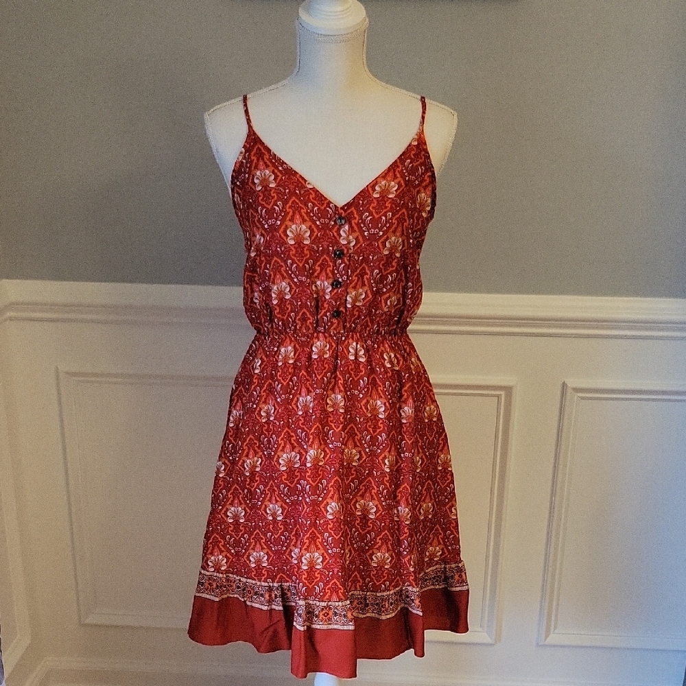 Angashion Boho Spaghetti Strap Burgundy Floral Mini Dress Womens Size Small NWT